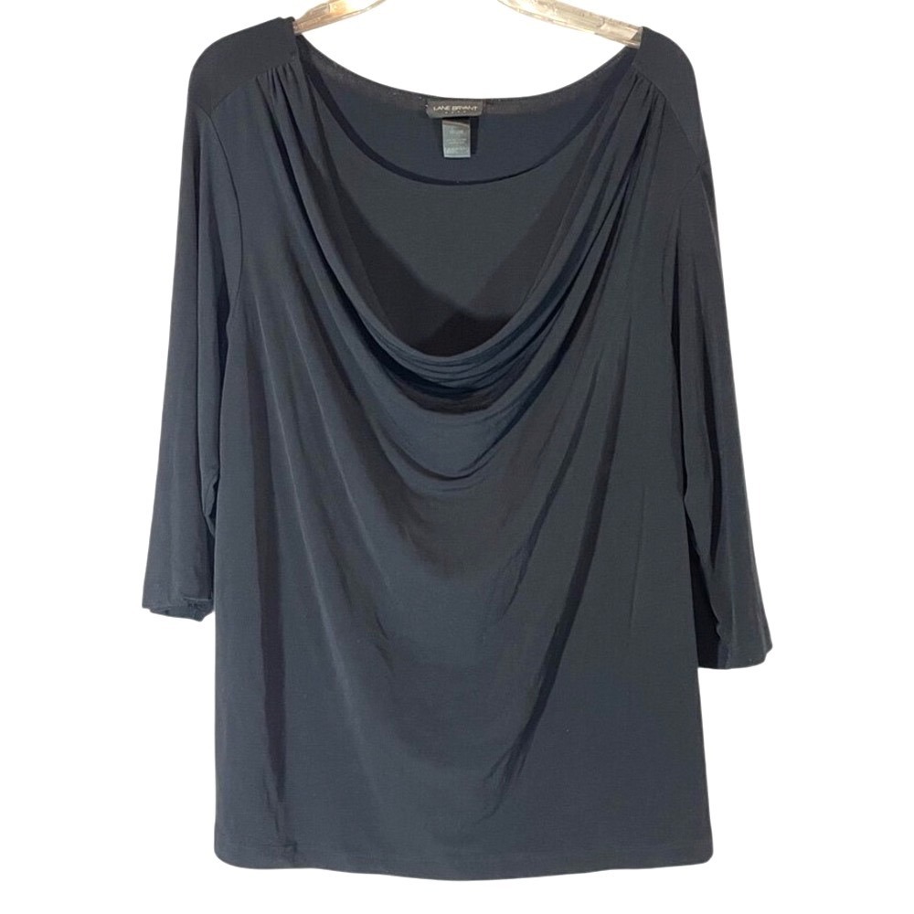 Lane Bryant Cowl‎ Neck 3/4 Sleeve Stretch Knit Top 18/20W Black